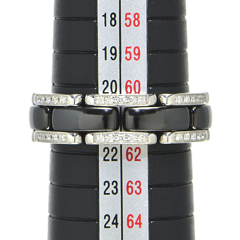 シャネル ウルトラコレクションリング #61 21号 K18WG ダイヤモンド CE ブラックセラミック 黒セラミック 地金約7g 中古 送料無料_画像3