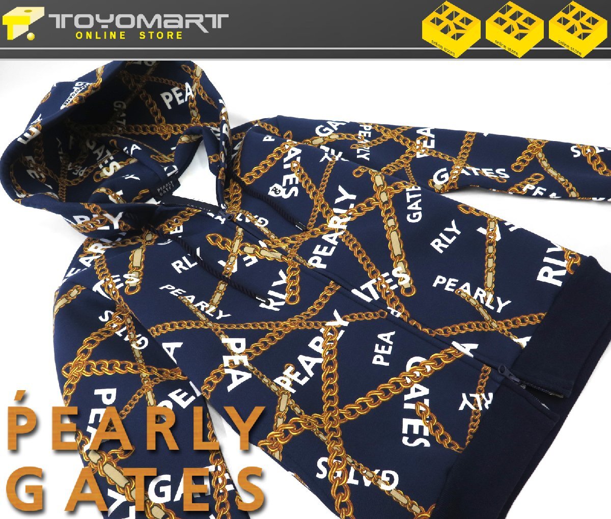 新品●パーリーゲイツ●チェーンロゴ柄 ツイルダンボール フルジップフーディ　M 新品○パーリーゲイツ○チェーンロゴ柄 ツイルダンボール