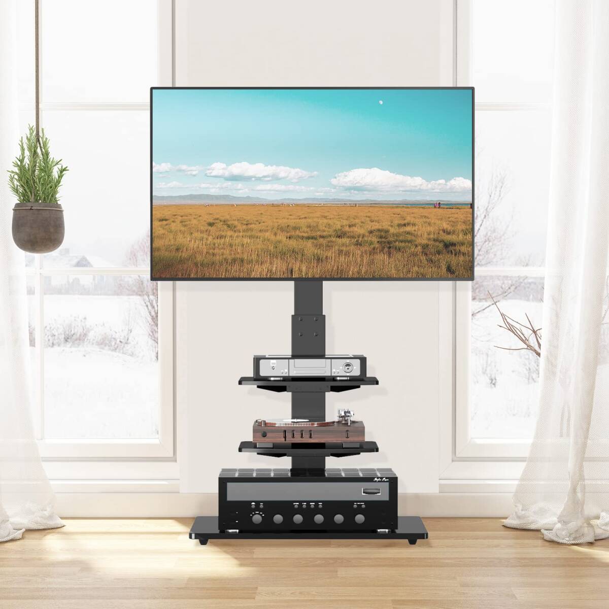 テレビスタンド 3段棚板付き 左右30°回転