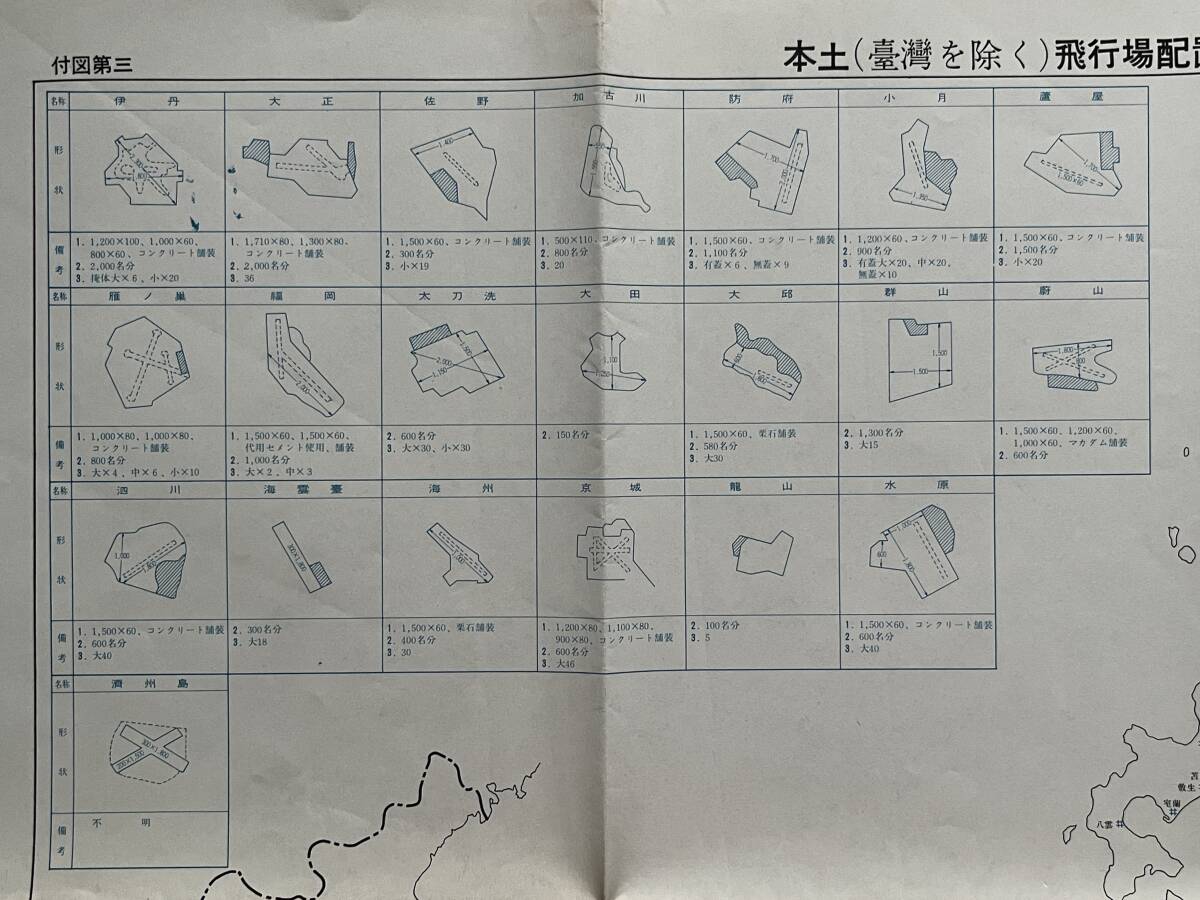 本土(台湾を除く)飛行場配置、同形状要図(終戦ごろにおける) 朝鮮半島、千島列島含む 第二次世界大戦(太平洋戦争)関係資料_画像7