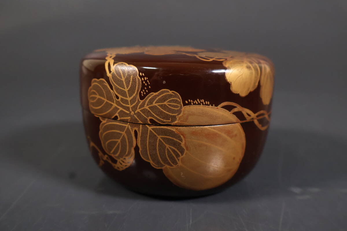 【和】(A3307)　時代古作　江戸　時代金螺鈿蒔絵棗　保管箱有　茶道具_画像5