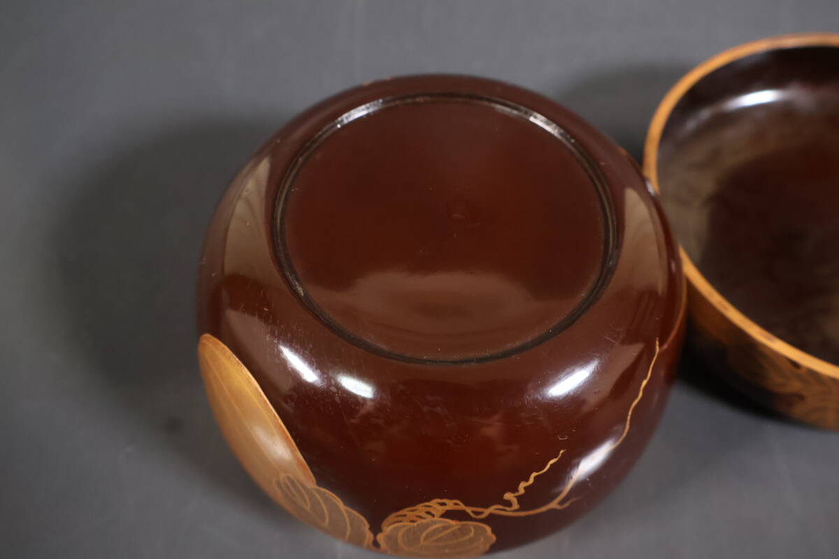 【和】(A3307)　時代古作　江戸　時代金螺鈿蒔絵棗　保管箱有　茶道具_画像7