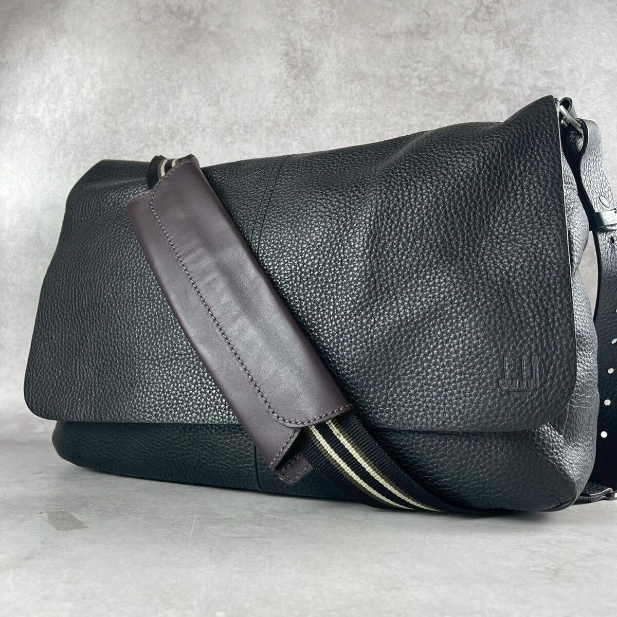 ダンヒル メッセンジャーバッグ 斜めがけ キャンバス×シボ革 ショルダーバッグ 極美品】ダンヒル dunhill メッセンジャー ショルダーバッグ