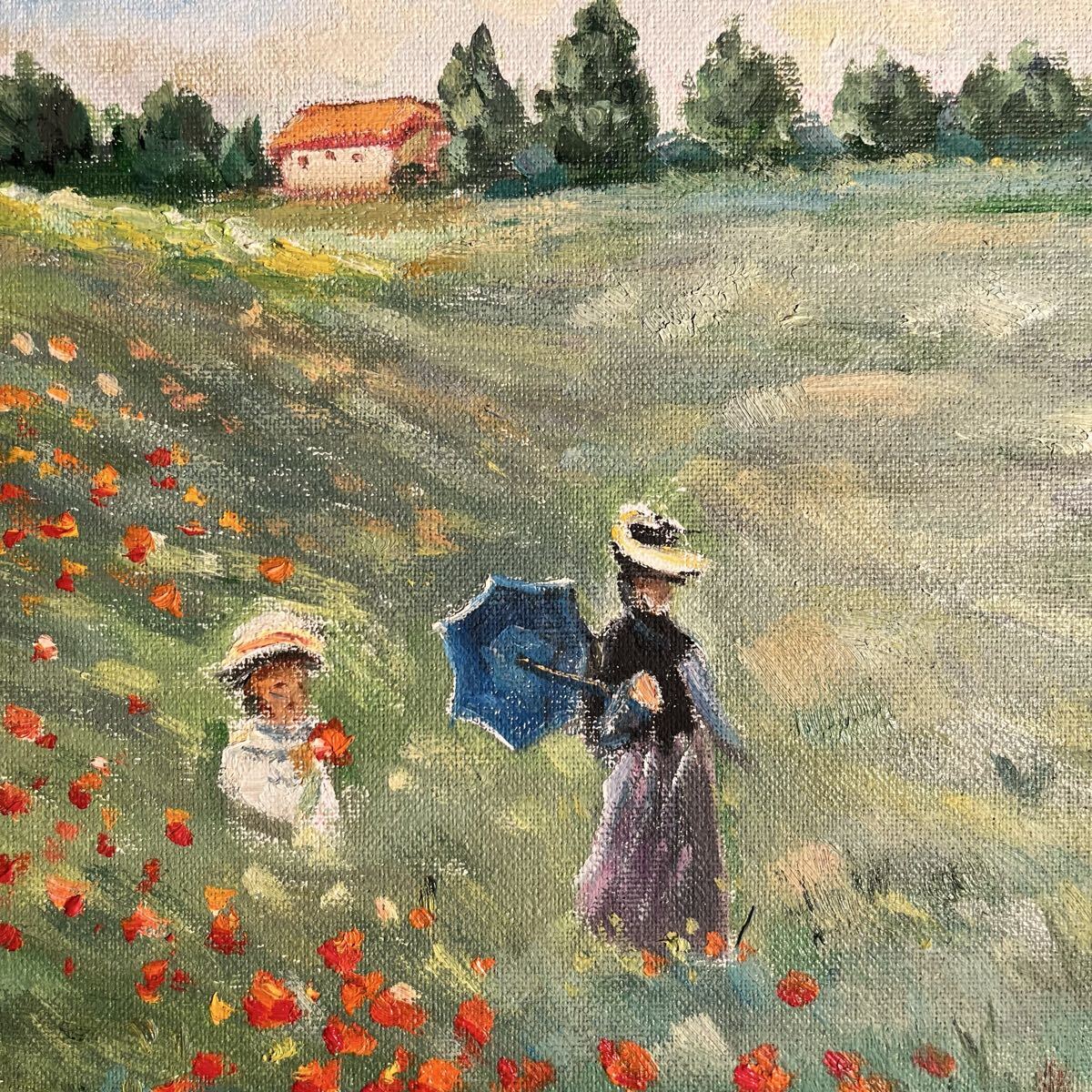 ★秀作★手書き油絵 クロード・モネ ひなげし 額付 絵画 インテリア 油彩画 ☆秀作☆手書き油絵 クロード・モネ ひなげし 額付 肉筆絵画