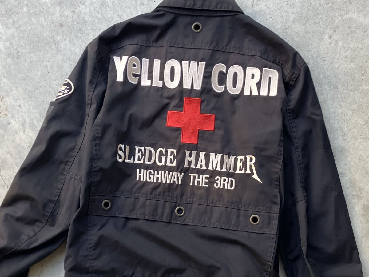 YELLOW CORN テキスタイルジャケット LL イエローコーン YB-7100 バイク ライダース メンズ 刺繍 ワッペン 黒 ブラック XL