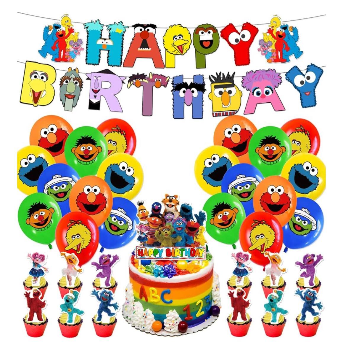 セサミストリート誕生日 happy birthdayガーランド バルーン_画像2