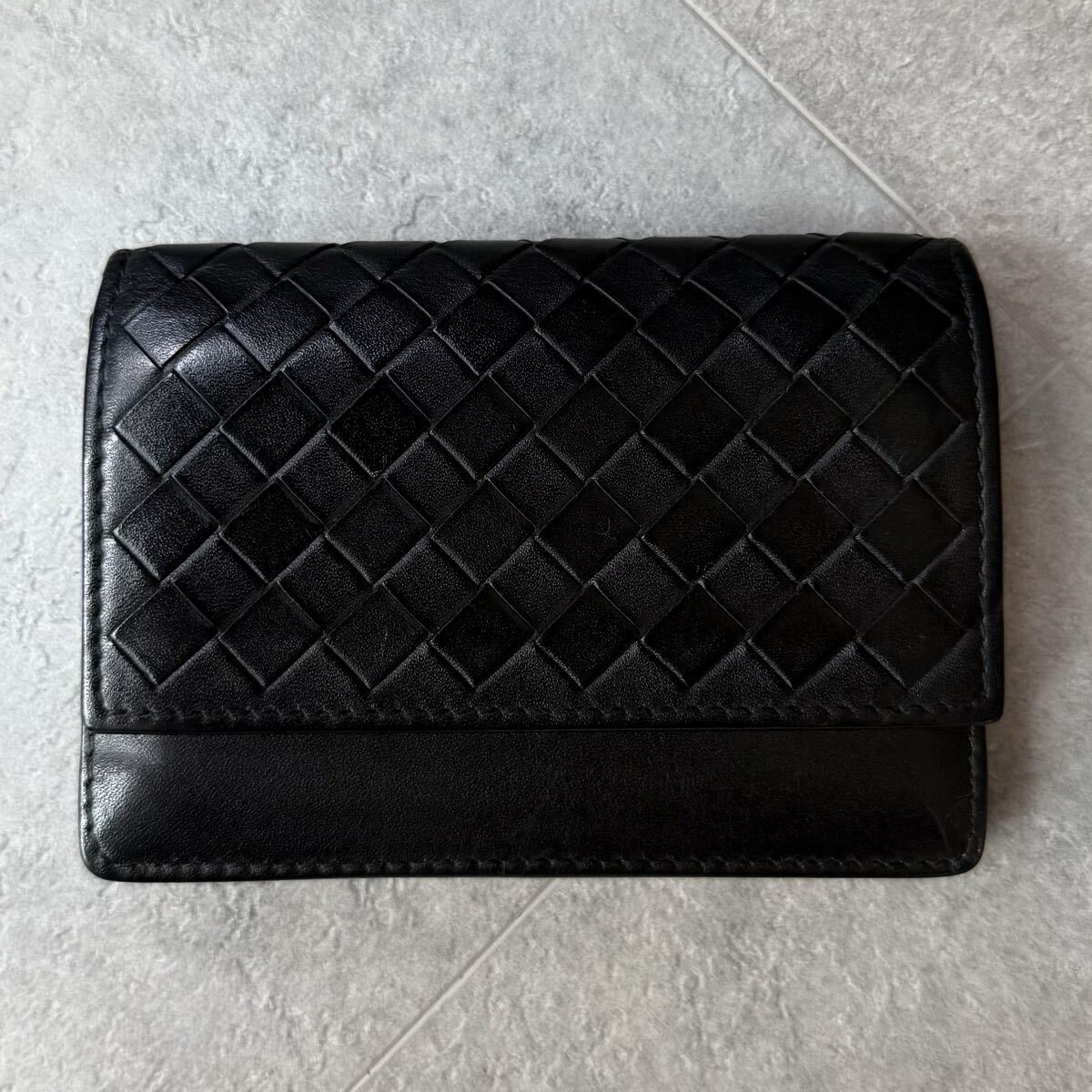 １円■美品 BOTTEGA VENETA ボッテガヴェネタ イントレチャート カードケース 名刺入れ ビジネス メンズ レディース ブラック 黒
