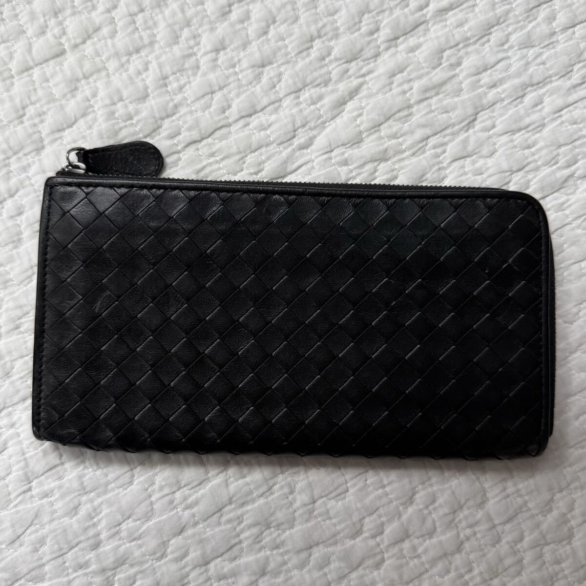 1円■美品 BOTTEGA VENETA ボッテガヴェネタ 長(zhǎng)財(cái)布 L字ファスナー ロングウォレット イントレチャート ブラック 黒 ラムスキン レザー 