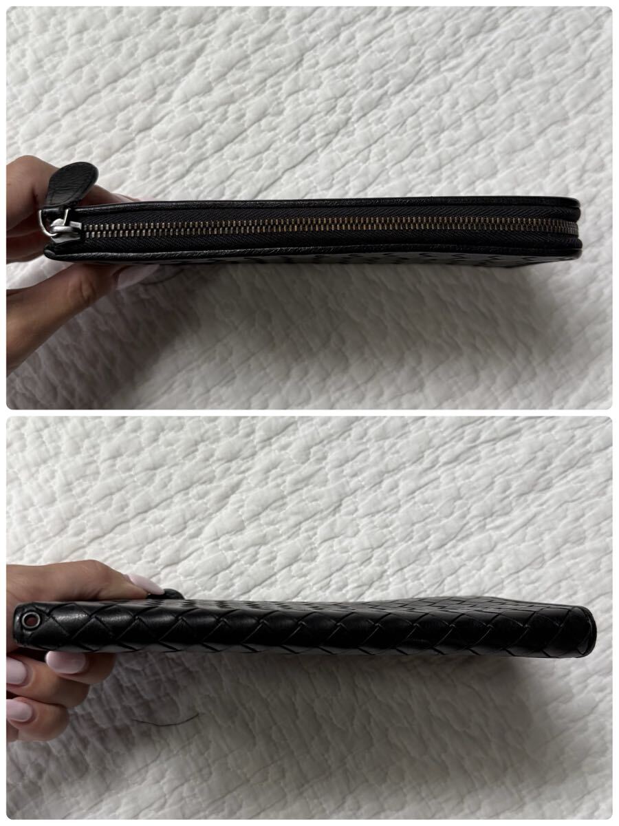 1円■美品 BOTTEGA VENETA ボッテガヴェネタ 長(zhǎng)財(cái)布 L字ファスナー ロングウォレット イントレチャート ブラック 黒 ラムスキン レザー 