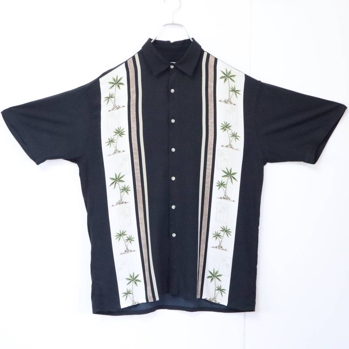 【キューバシャツ】レーヨンシャツ 総柄シャツ アロハシャツ ヤシの木 Lサイズ_画像4