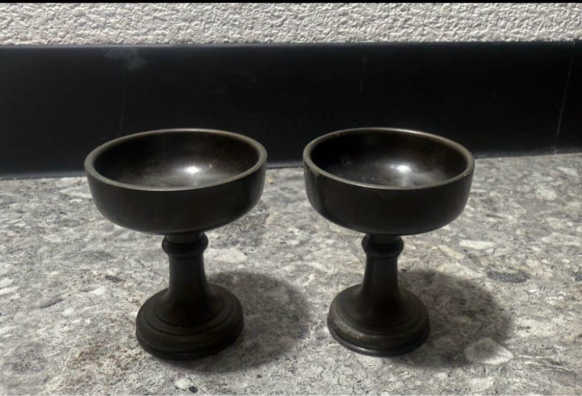 仏具 仏飯器 真鍮製 2点セット 仏器 高坏 直径4.5cm 5.5cm_画像1
