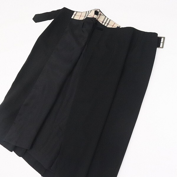 【FA644】美品 国内正規品◆BURBERRY LONDON バーバリー ロンドン ストレッチ サイドベルト プリーツ ラップ スカート 黒 ブラック 38_画像5