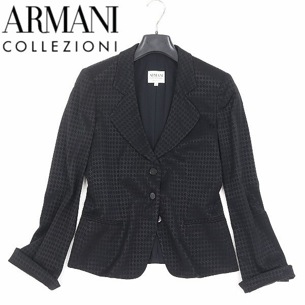 【FA638】国内正規品◆ARMANI COLLEZIONI アルマーニ コレッツォーニ ストレッチ 総柄 3釦 ジャケット 黒 ブラック 40_画像1