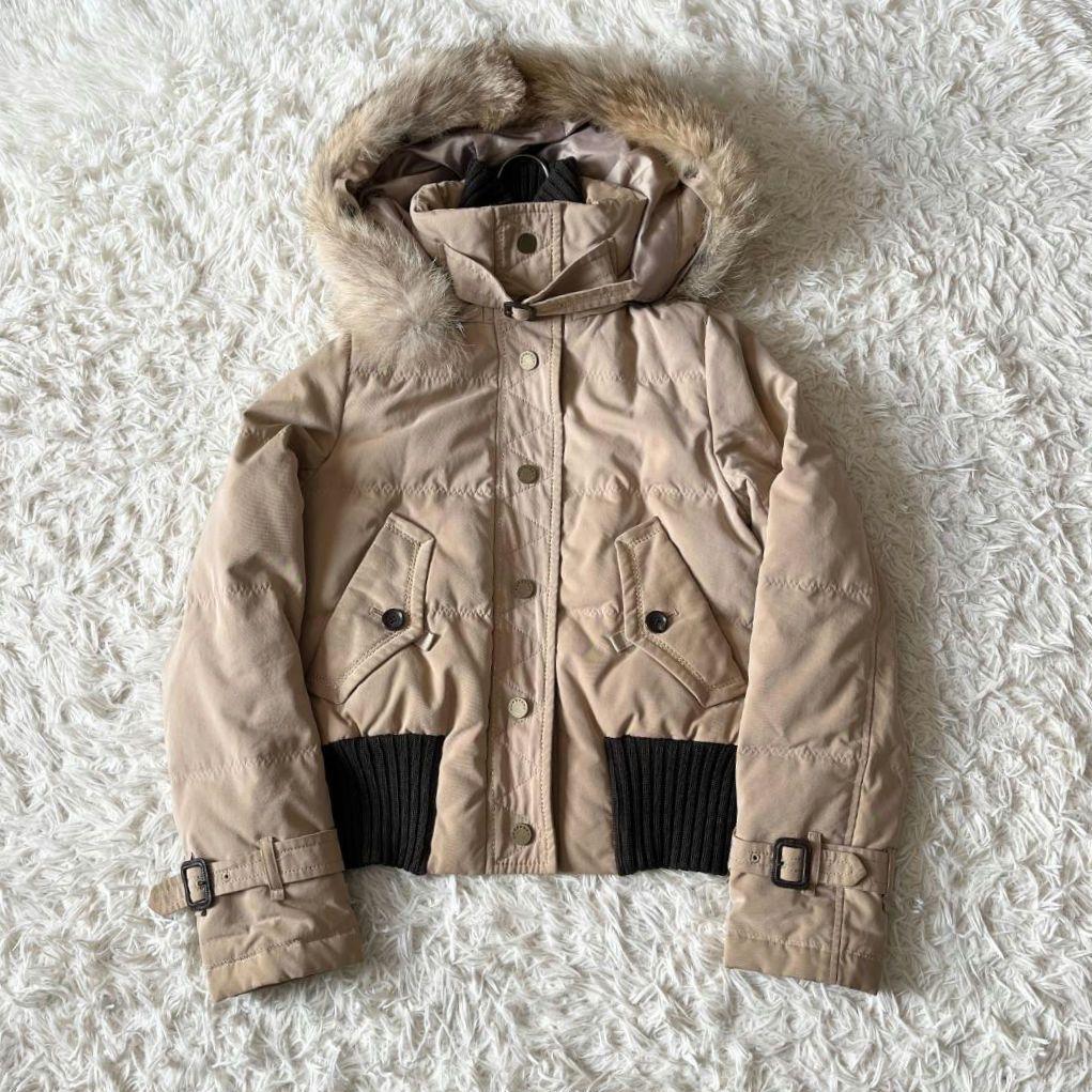 40★BURBERRY リアルファーフード付 ショートダウンジャケット ベージュ 40☆BURBERRY バーバリー リアルファーフード付 ショートダウン