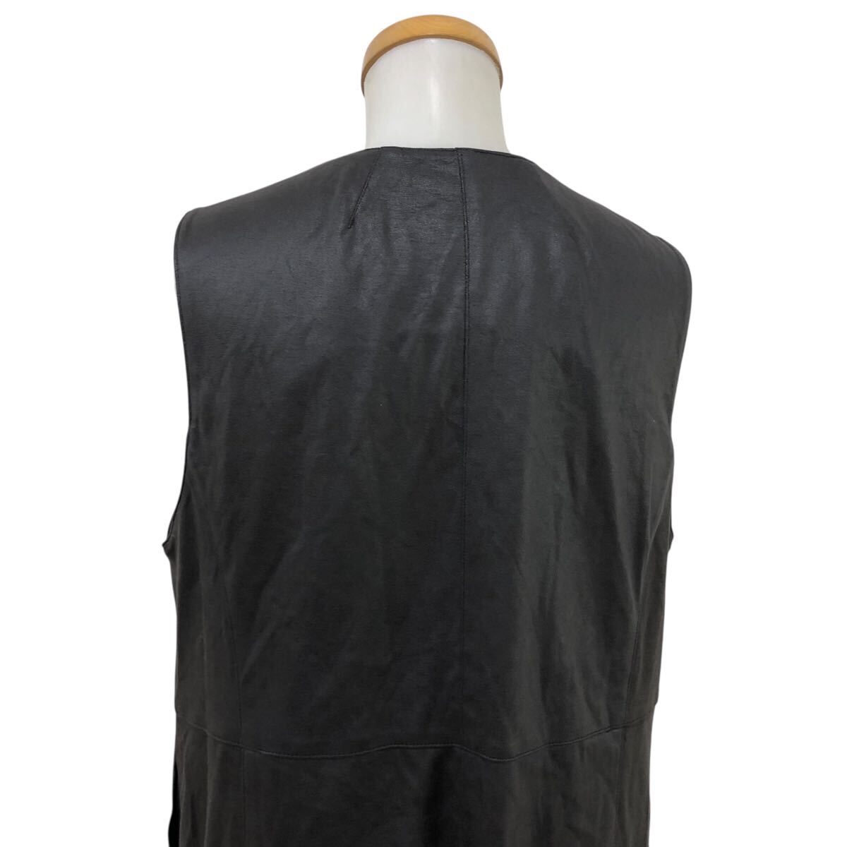 8m646-59 Leilian レリアン エコレザー 切り替え ジップアップ ワンピース ワンピ Vネック ノースリーブ ブラック 黒 レディース 9_画像6