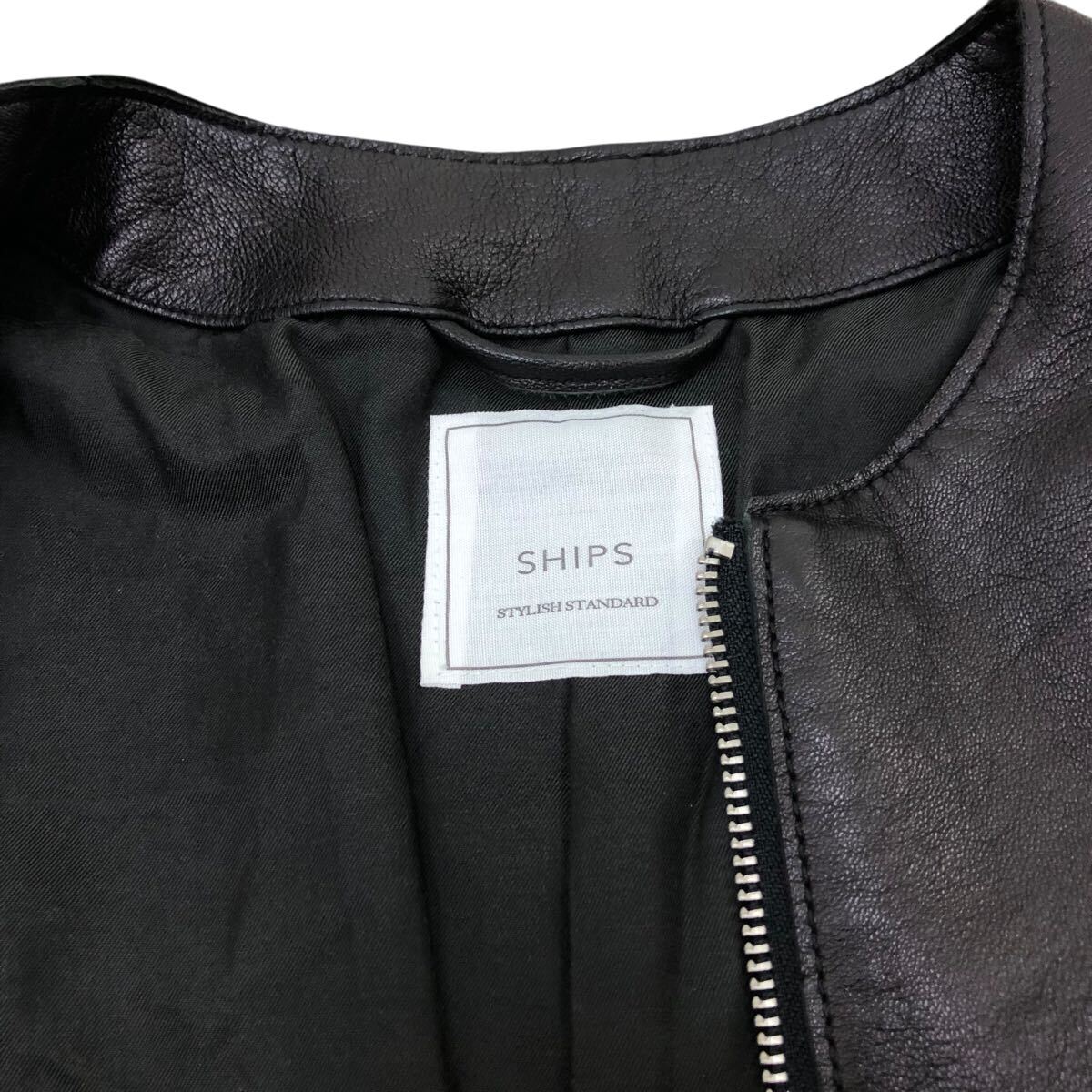 8m646-59 Leilian レリアン エコレザー 切り替え ジップアップ ワンピース ワンピ Vネック ノースリーブ ブラック 黒 レディース 9_画像9