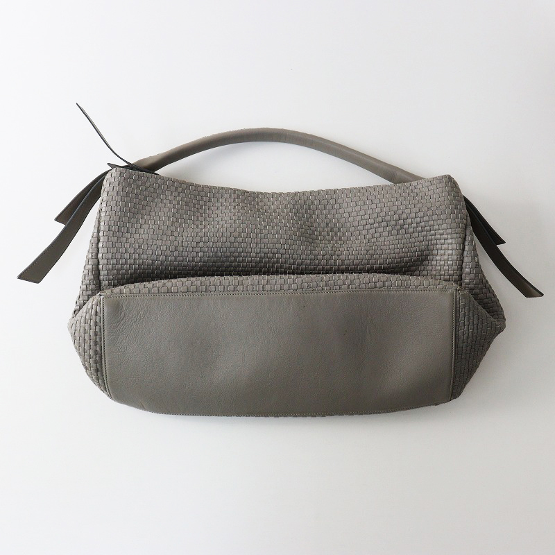 良品 コールハーン Cole Haan レザーメッシュ ワンハンドルトートバッグ グレー/大容量 中三層 ハンドバッグ【2400014552928】_画像2