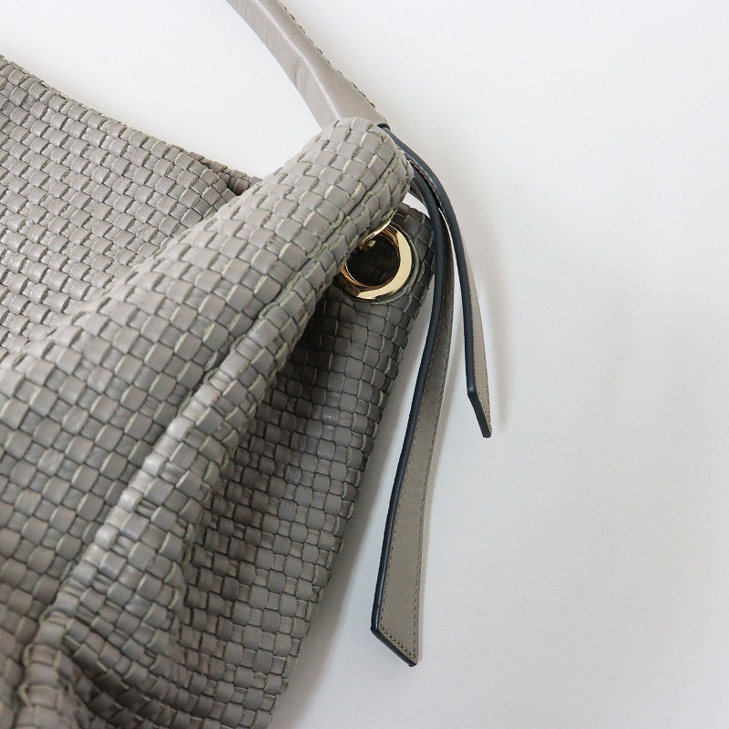 良品 コールハーン Cole Haan レザーメッシュ ワンハンドルトートバッグ グレー/大容量 中三層 ハンドバッグ【2400014552928】_画像4