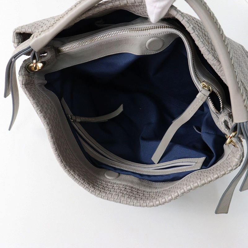 良品 コールハーン Cole Haan レザーメッシュ ワンハンドルトートバッグ グレー/大容量 中三層 ハンドバッグ【2400014552928】_画像5