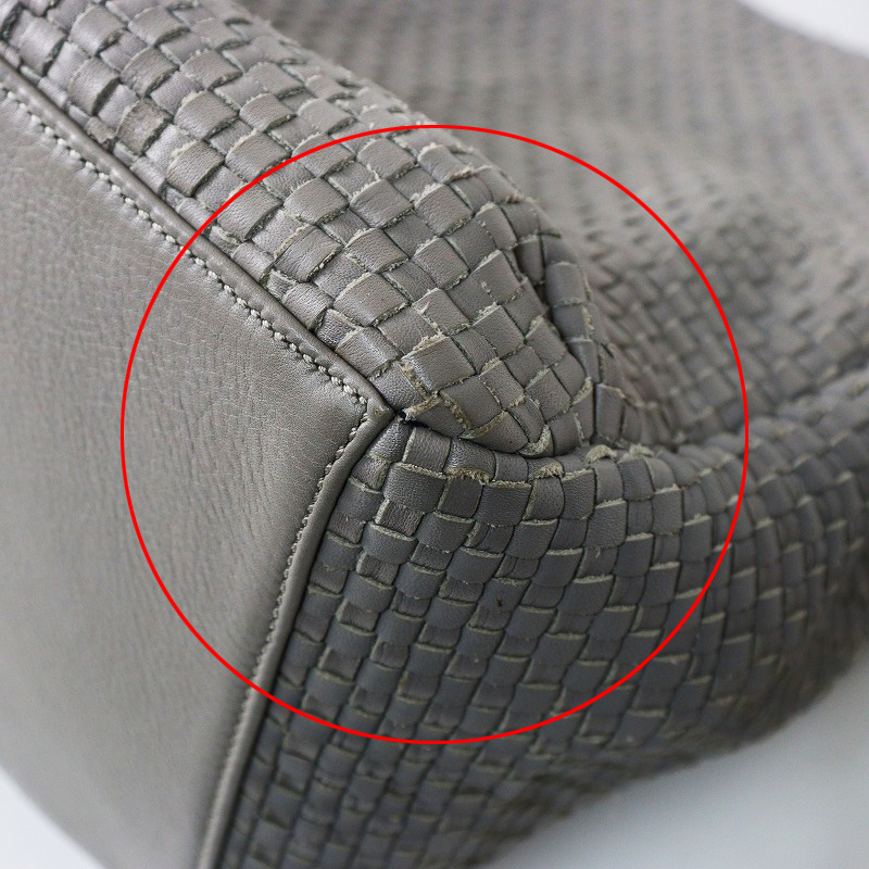 良品 コールハーン Cole Haan レザーメッシュ ワンハンドルトートバッグ グレー/大容量 中三層 ハンドバッグ【2400014552928】_画像6