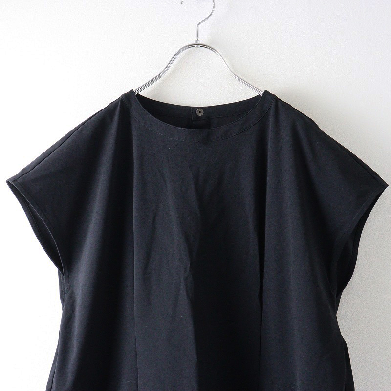 2024SS ズッカ ZUCCA ストレッチナイロン タック入り フレンチスリーブワンピース M ブラック┃黒 ドレス チュニック【2400014568592】