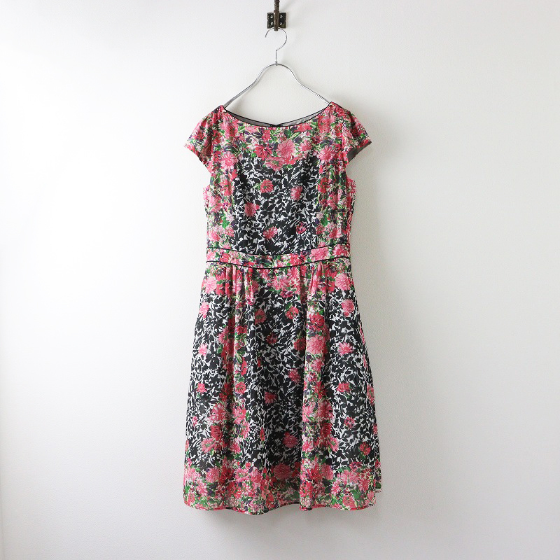 美品 トッカ TOCCA フラワープリント ショートスリーブワンピース 6 ピンク┃花柄ドレス 水墨画 シフォン素材【2400014587319】_画像1