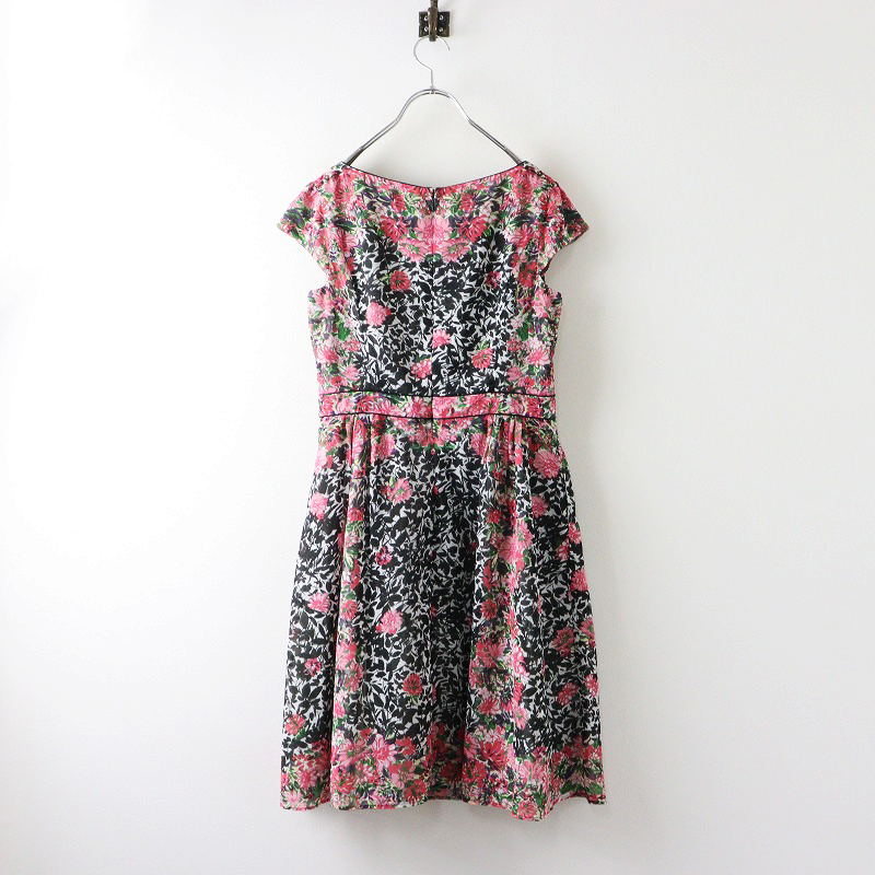美品 トッカ TOCCA フラワープリント ショートスリーブワンピース 6 ピンク┃花柄ドレス 水墨画 シフォン素材【2400014587319】_画像2