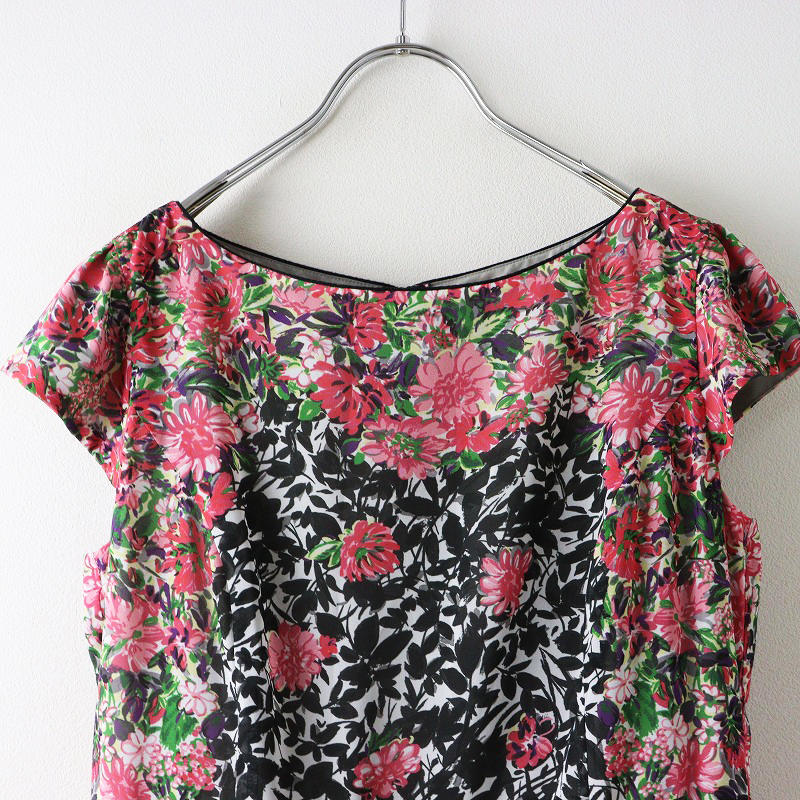 美品 トッカ TOCCA フラワープリント ショートスリーブワンピース 6 ピンク┃花柄ドレス 水墨画 シフォン素材【2400014587319】_画像3