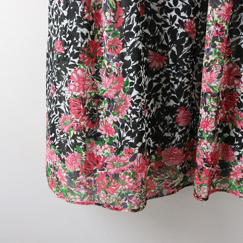 美品 トッカ TOCCA フラワープリント ショートスリーブワンピース 6 ピンク┃花柄ドレス 水墨画 シフォン素材【2400014587319】_画像4