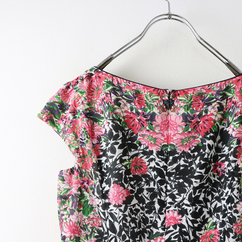 美品 トッカ TOCCA フラワープリント ショートスリーブワンピース 6 ピンク┃花柄ドレス 水墨画 シフォン素材【2400014587319】_画像5