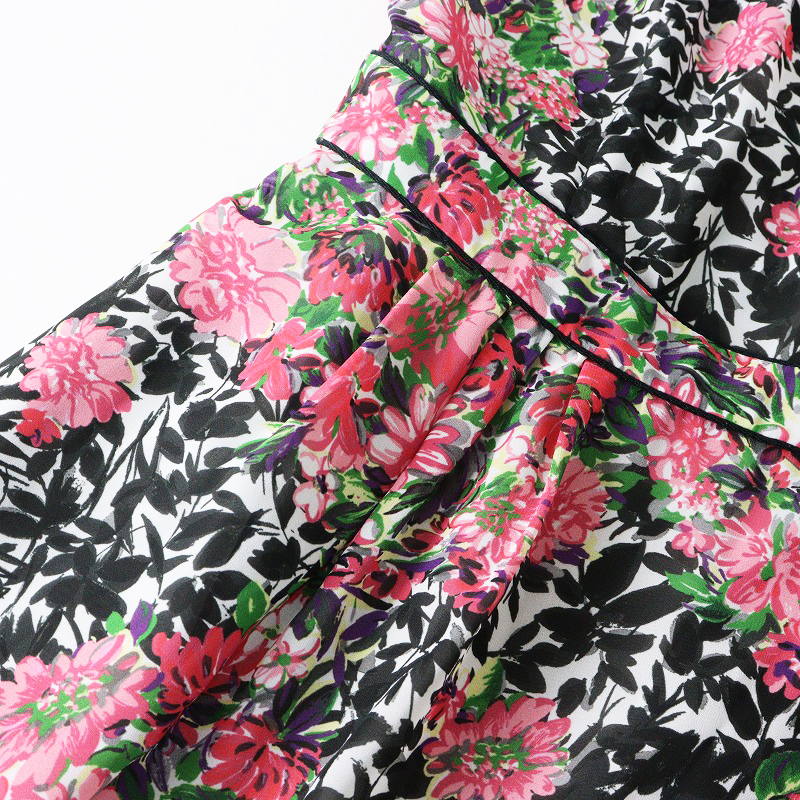 美品 トッカ TOCCA フラワープリント ショートスリーブワンピース 6 ピンク┃花柄ドレス 水墨画 シフォン素材【2400014587319】_画像8
