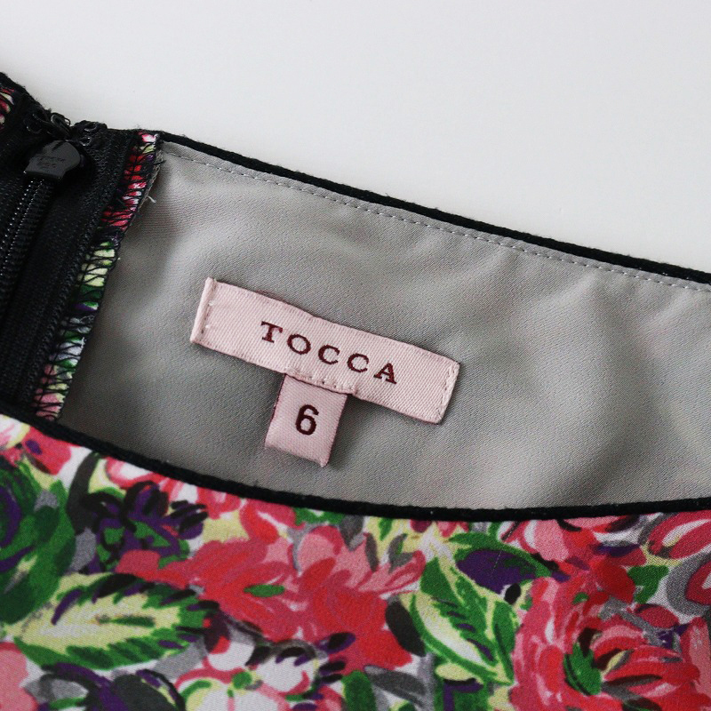 美品 トッカ TOCCA フラワープリント ショートスリーブワンピース 6 ピンク┃花柄ドレス 水墨画 シフォン素材【2400014587319】_画像9
