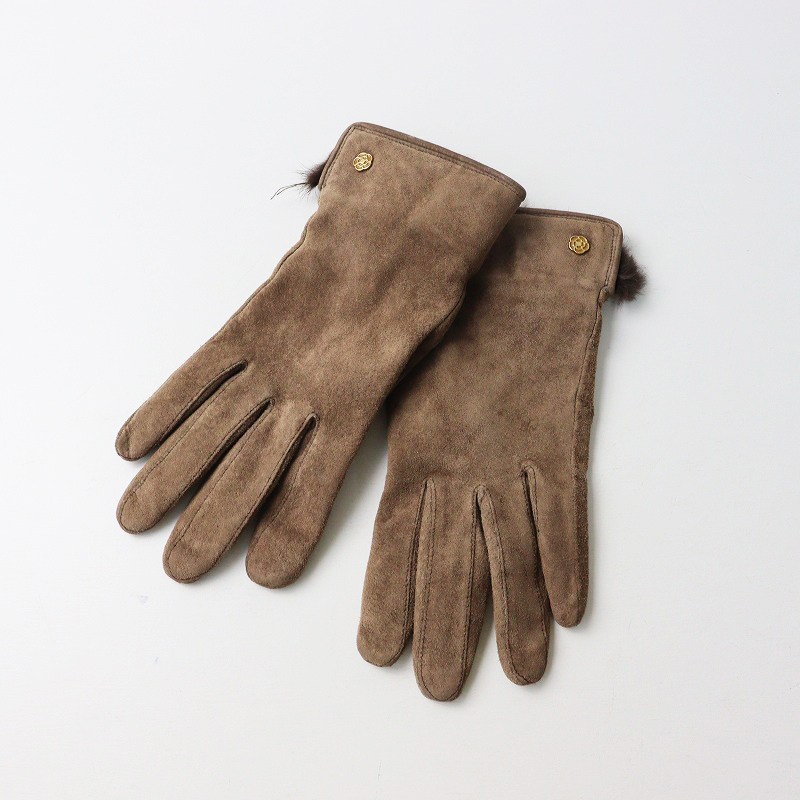マリークワント MARY QUANT ファー使い スウェードレザーグローブ＼ブラウン モカ 革 手袋【2400014589054】_画像1