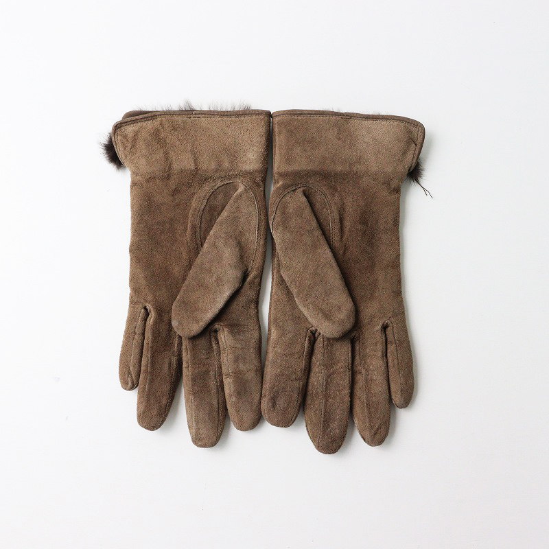 マリークワント MARY QUANT ファー使い スウェードレザーグローブ＼ブラウン モカ 革 手袋【2400014589054】_画像2