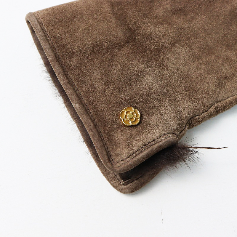 マリークワント MARY QUANT ファー使い スウェードレザーグローブ＼ブラウン モカ 革 手袋【2400014589054】_画像6