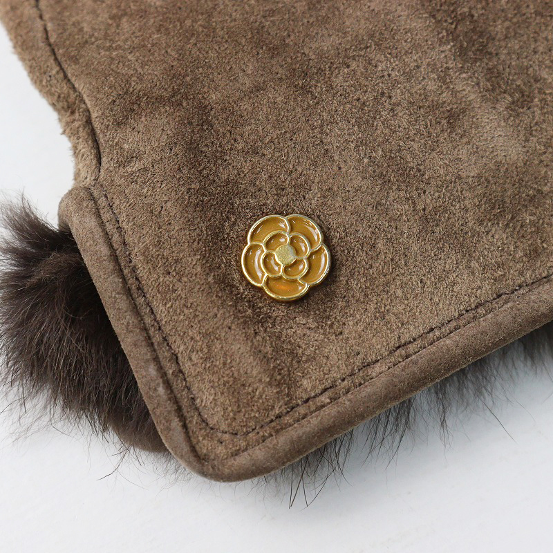 マリークワント MARY QUANT ファー使い スウェードレザーグローブ＼ブラウン モカ 革 手袋【2400014589054】_画像7