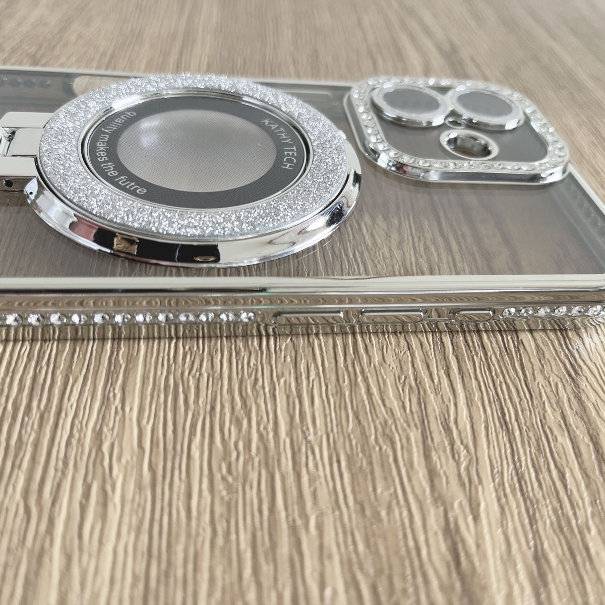 iPhone16 ケース ラインストーン MagSafe リングスタンド マグセーフ 軽量 無線 磁気 ワイヤレス充電 レンズ保護_画像5