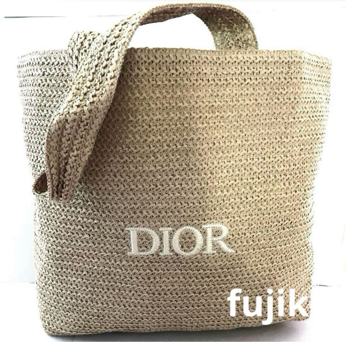 最新DIORノベルティトートバッグストロー刺繍2025年サマー