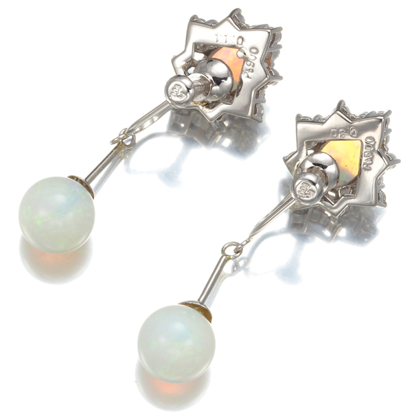 ホワイトオパール ダイヤ ダイヤモンド 0.44ct/0.39ct クラシック イヤリング Pt900 GENJ 大幅値下げ品_画像4