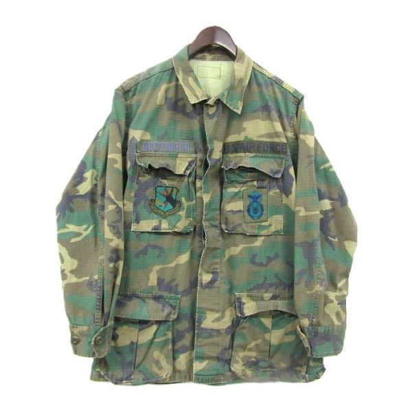 米軍実物 サイズ ？ U.S AIR FORCE ファティーグ シャツ ジャケット ウッドランドカモ 迷彩 古着 ビンテージ ミリタリー 5AU2902_画像1