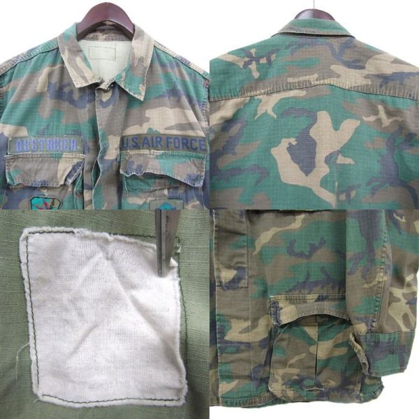 米軍実物 サイズ ？ U.S AIR FORCE ファティーグ シャツ ジャケット ウッドランドカモ 迷彩 古着 ビンテージ ミリタリー 5AU2902_画像3