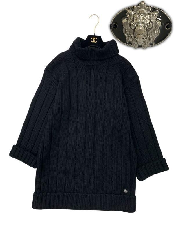 シャネル　CHANEL　黒　ニット　ワンピース　獅子　ココマーク　チュニック　レア　正規(guī)品　08A 38サイズ