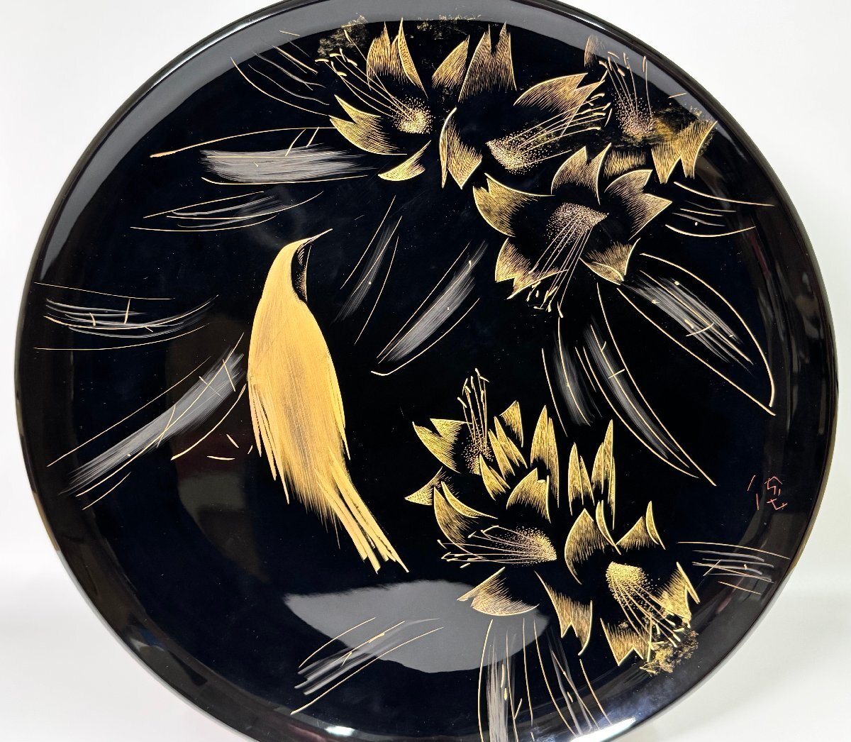 角偉三郎作 皿 希少作【角偉三郎】作 漆皿 共箱 胴径39.5cmの大作 本物保証(漆