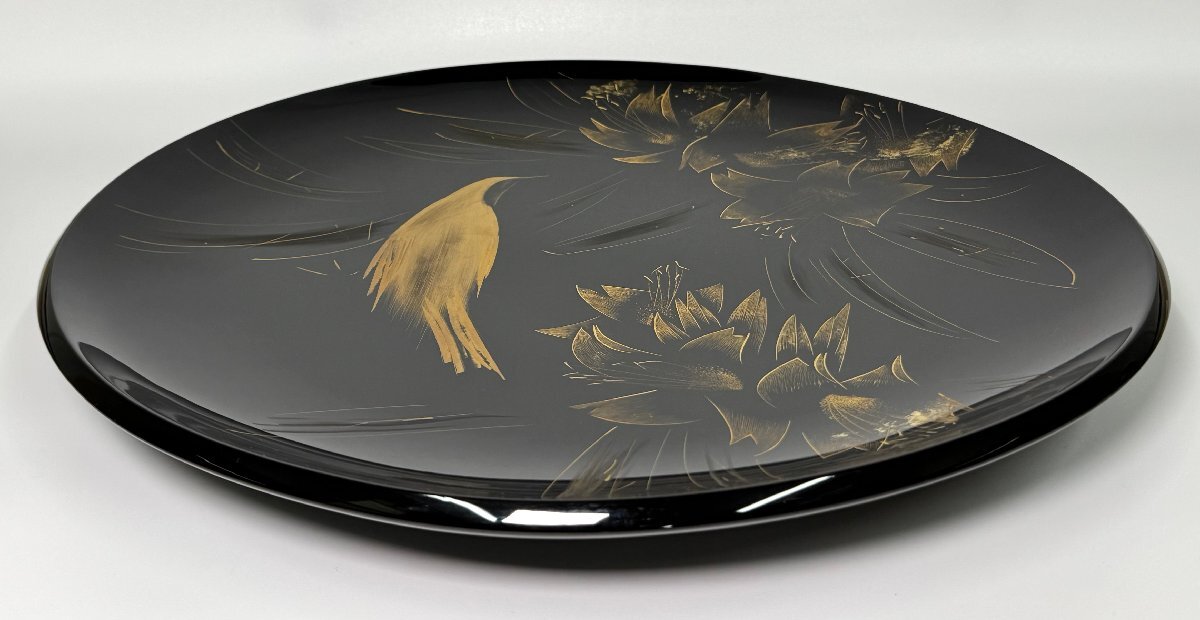 角偉三郎作 絵皿 希少作【角偉三郎】作 漆皿 共箱 胴径39.5cmの大作 本物保証(漆