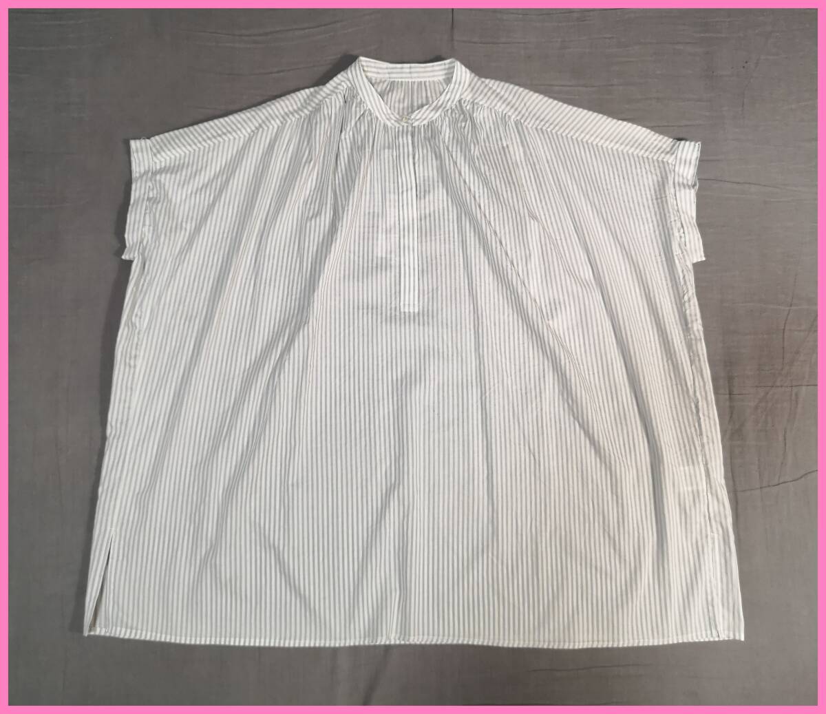 ＢＬＳ‐５０８‐４☆夏☆新品☆送料込み☆即決☆綿☆カッターシャツ素材☆M～L☆チュニック☆ライトグレー×白☆ストライプ☆プルオーバー