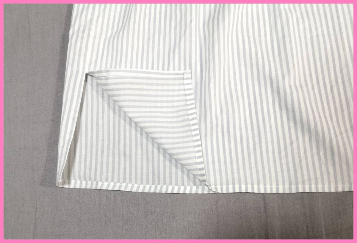ＢＬＳ‐５０８‐４☆夏☆新品☆送料込み☆即決☆綿☆カッターシャツ素材☆M～L☆チュニック☆ライトグレー×白☆ストライプ☆プルオーバー