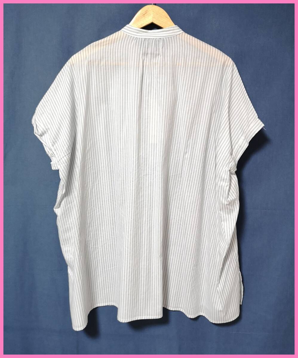 ＢＬＳ‐５０８‐４☆夏☆新品☆送料込み☆即決☆綿☆カッターシャツ素材☆M～L☆チュニック☆ライトグレー×白☆ストライプ☆プルオーバー