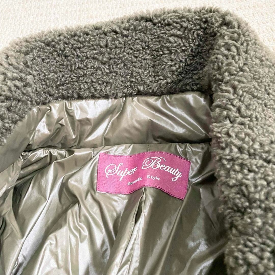 【美品】サイズ40 スーパービューティー ボア切替ダウンコート カーキ_画像7