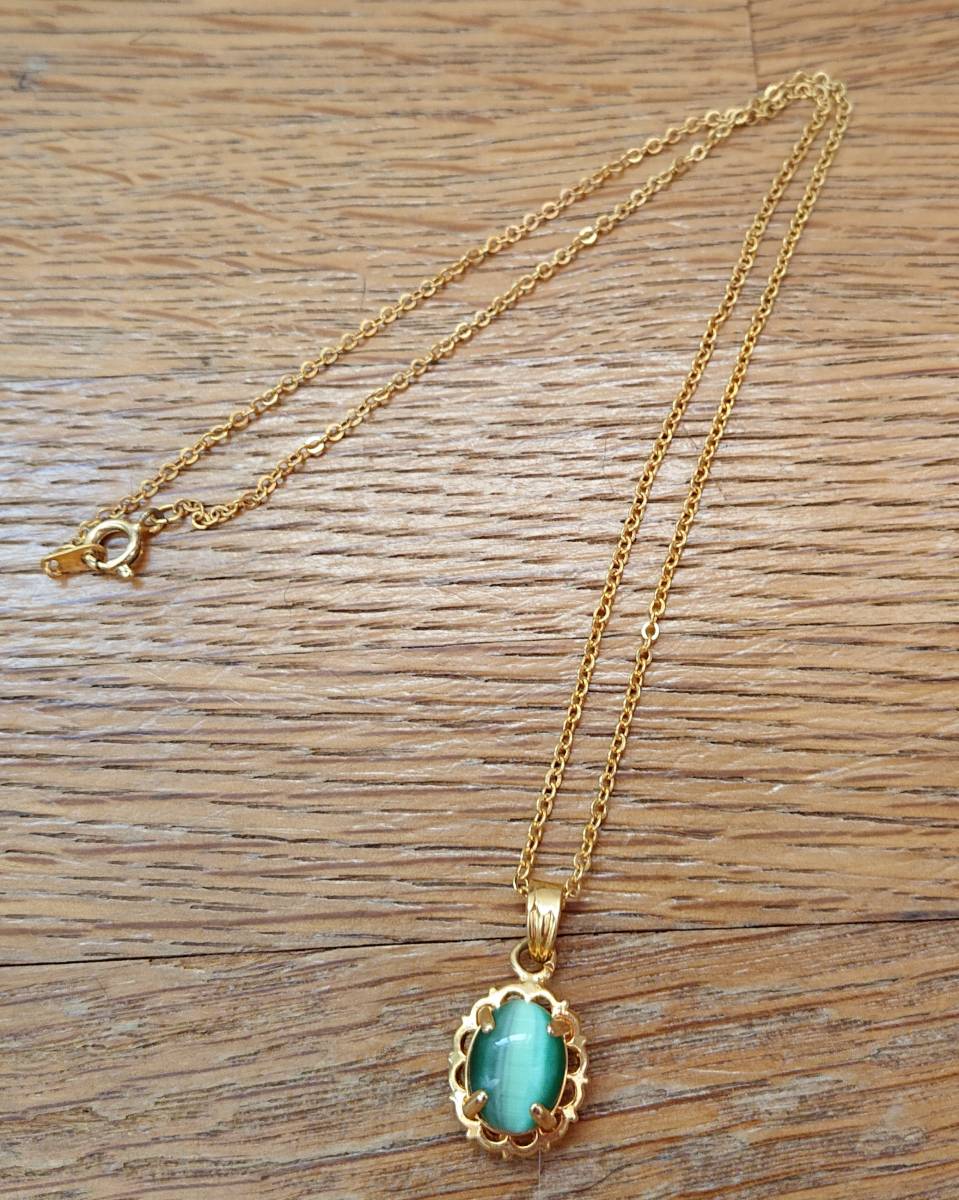 Vintage ネックレス necklace ヴィンテージ アクセサリー 古着 ペンダント ジュエリー accessory アクセ 石 ストーン チェーン 緑 ゴールド_画像7