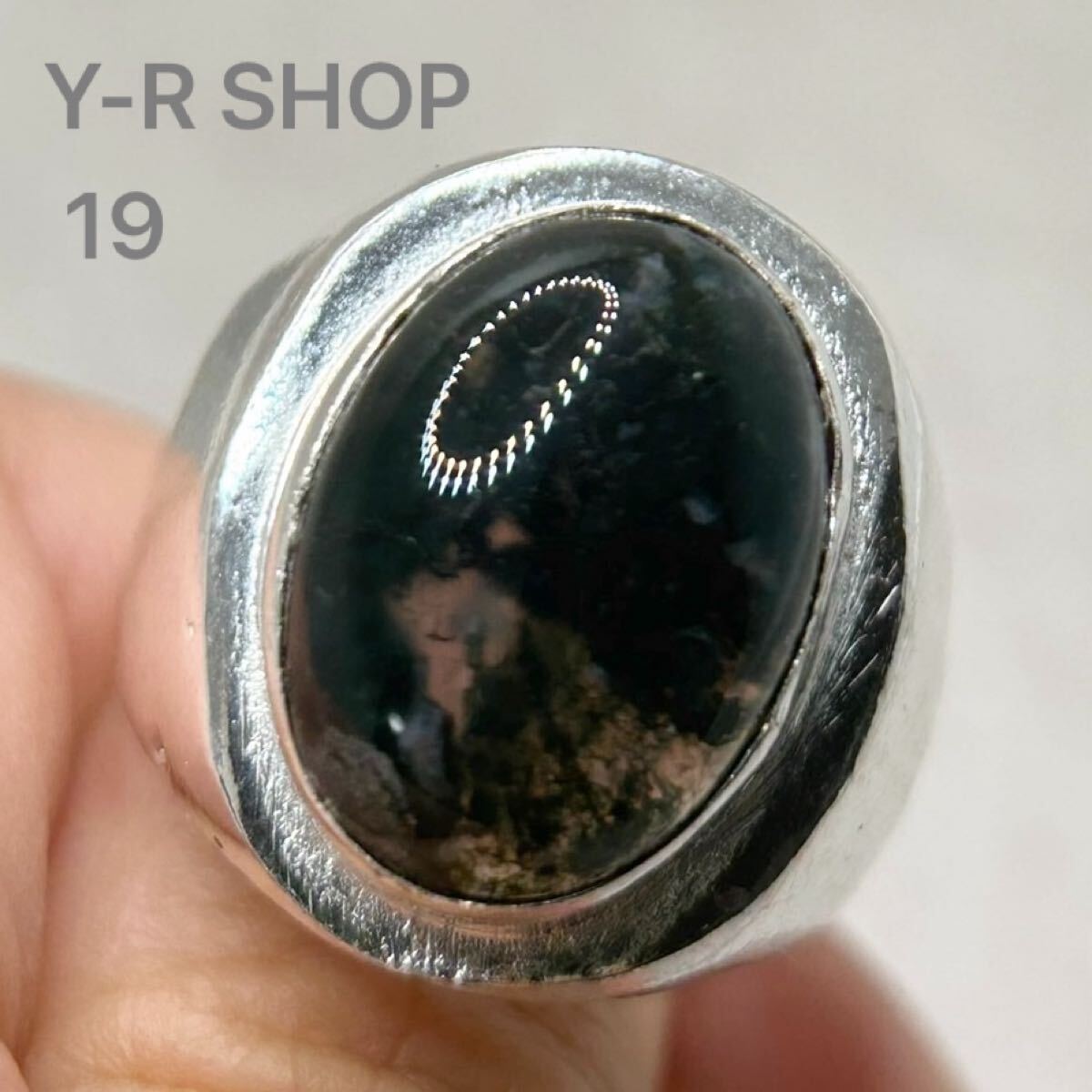 天然石★19号★艶々モスアゲートのシルバーボリュームリング★レディースメンズ指輪シルバー925刻印エスニックアジアン雑貨新品宝石Y-RSHOP_画像1